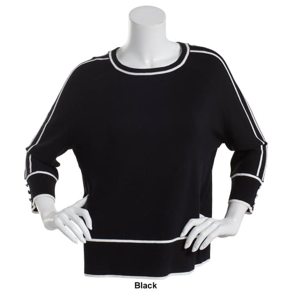 Womens Retrology 3/4 Sleeve Striped Tipped Sweater