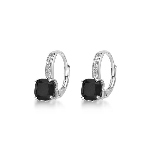 Gemminded Sterling Silver 6mm Cushion Onyx & White Topaz Earrings