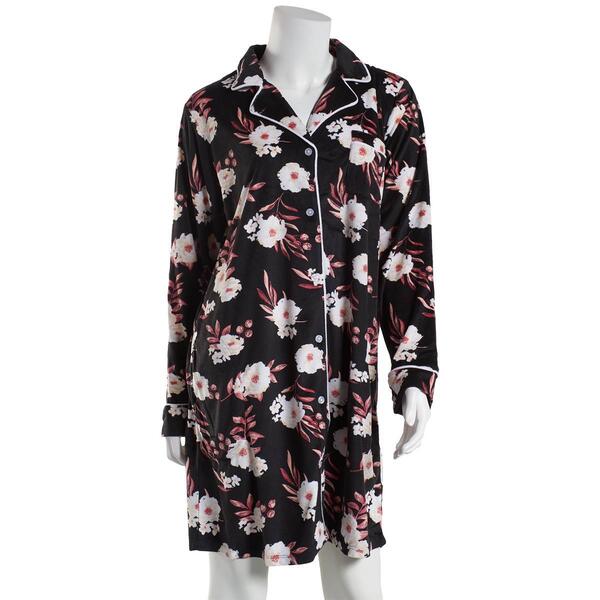 Womens Jones New York Long Sleeve Floral Notch Collar Nightshirt - image 