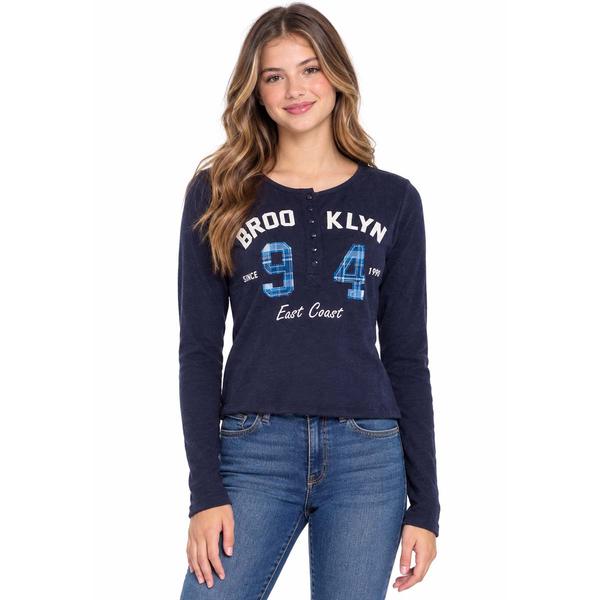 Juniors No Comment Long Sleeve Brooklyn 94 Henley Top