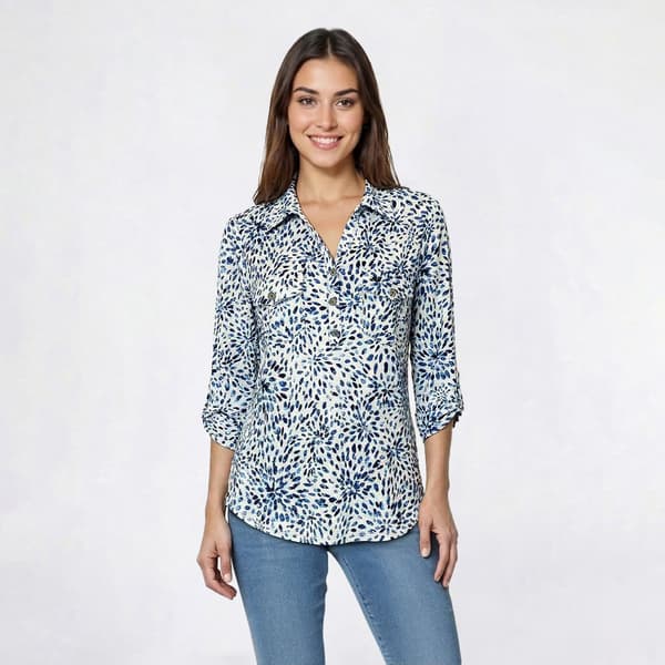 Womens Emily Daniels 3/4 Sleeve Split Neck Jacquard Blouse - image 