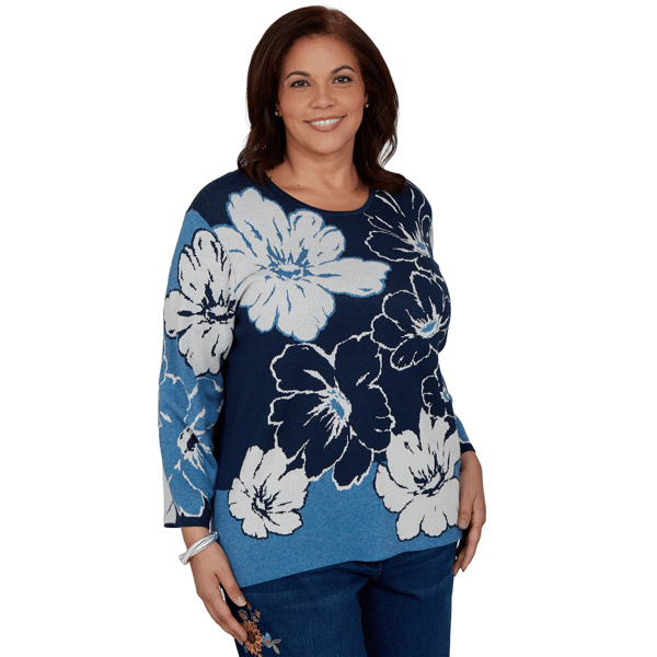 Plus Size Alfred Dunner Good To Go Floral Patch Sweater - image 