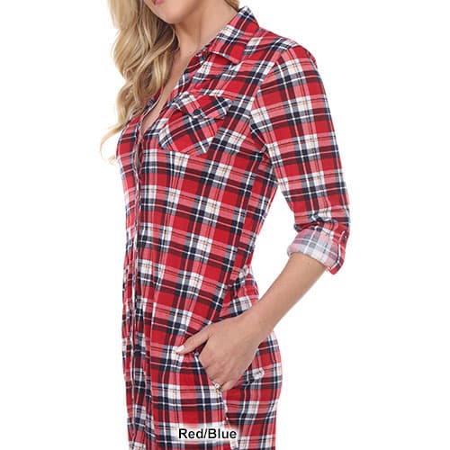 Womens White Mark Piper Stretch Plaid Tunic