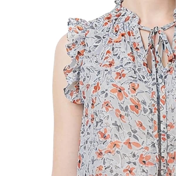 Petite NY Collection Cap Flutter Sleeve Floral Tie Neck Blouse