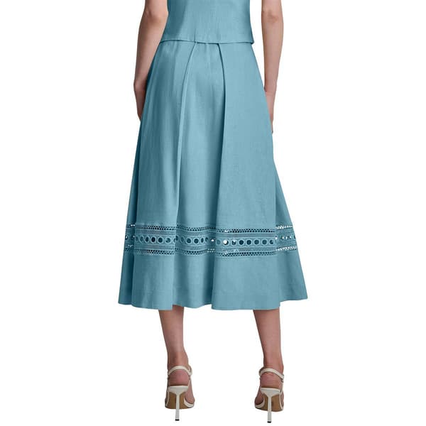 Womens DKNY Pull On Linen Blend Loop Lace Midi Skirt