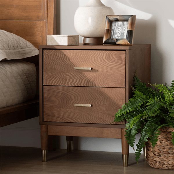 Baxton Studio Mandolin Ash Walnut Wood 2-Drawer Nightstand