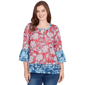 Plus Size Ruby Rd. Indigo Go Speckled Floral Flounce Sleeve Top - image 1