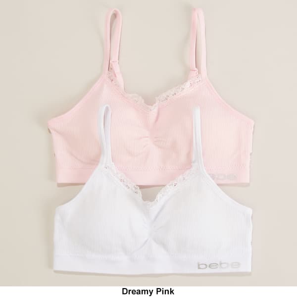 Girls Bebe 2pk. Ribbed Seamless Bras w/Lace Trim