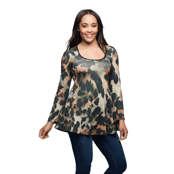 Womens 24/7 Comfort Apparel Multiprint Long Sleeve A Line Top