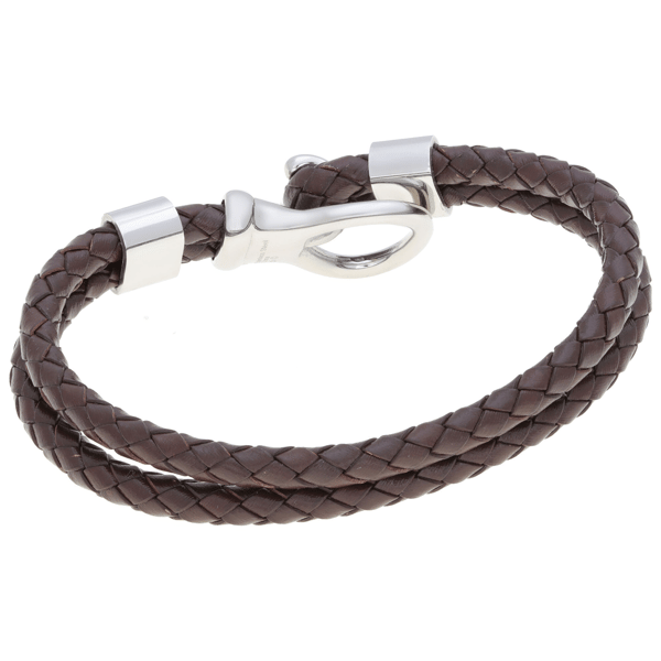 Mens Lynx Stainless Steel & Leather Bracelet