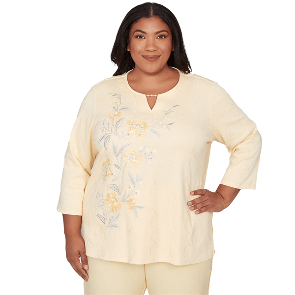 Plus Size Alfred Dunner Al Fresco Asymmetrical Floral Embroidere