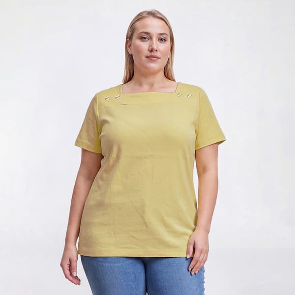 Plus Size Hasting & Smith Short Sleeve Solid Button Shoulder Tee