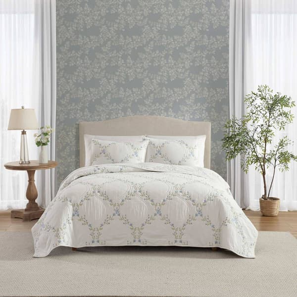 Laura Ashley Floral Embroidery Cotton Quilt Set