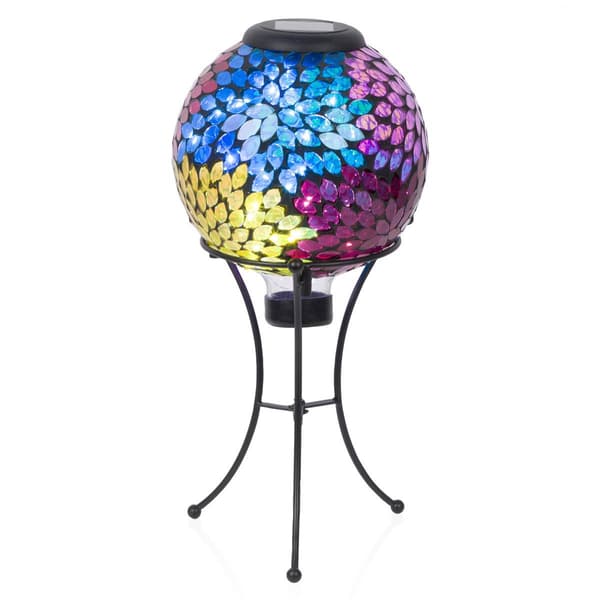 Alpine 8in. Mosaic Solar Glass Ball w/ Metal Stand