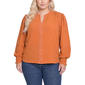 Plus Size NY Collection Long Smocked Sleeve Studded Detail Blouse - image 1