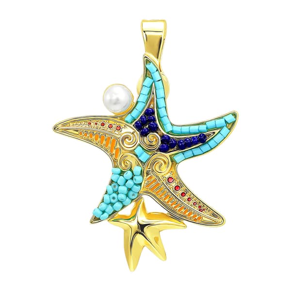 Wearable Art Gold-Tone Turquoise Starfish w/ Pearl Enhancer - image 