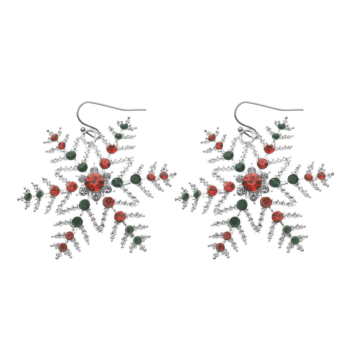 Silver-Tone Snowflake Rhinestone Earrings