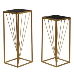 9th & Pike(R) Gold Marble Contemporary Pedestal Table - Set of 2