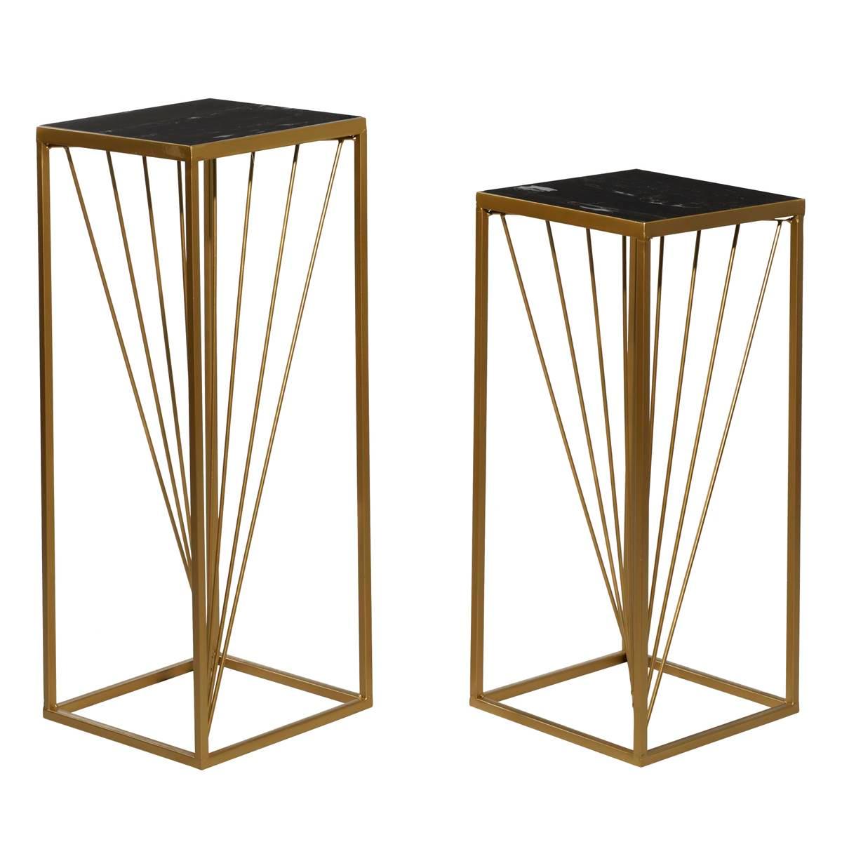 9th & Pike(R) Gold Marble Contemporary Pedestal Table - Set of 2