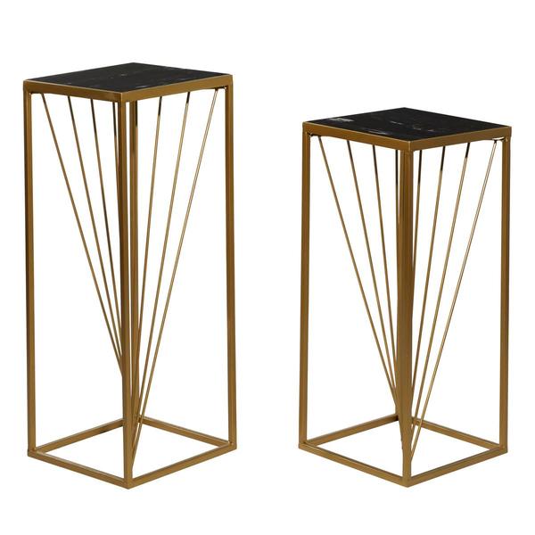9th & Pike(R) Gold Marble Contemporary Pedestal Table - Set of 2 - image 