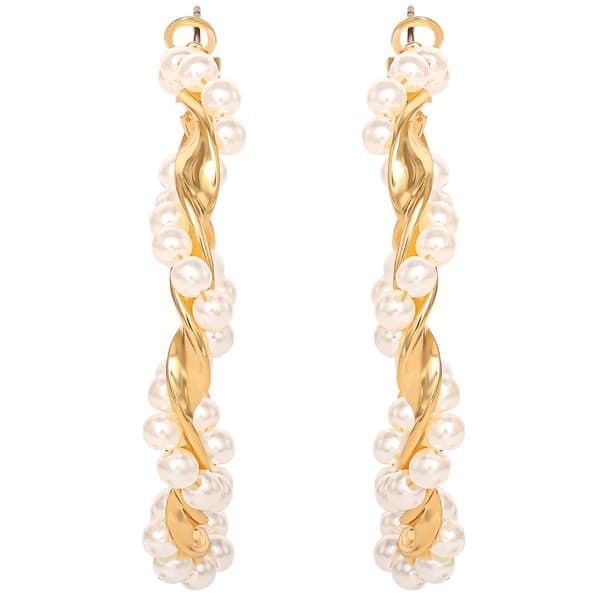 Jessica Simpson Imitation Pearl Twisted Hoop Earrings