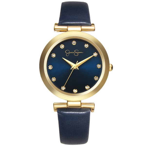 Womens Jessica Simpson Gold-Tone Navy Strap Watch - JS0020GD - image 