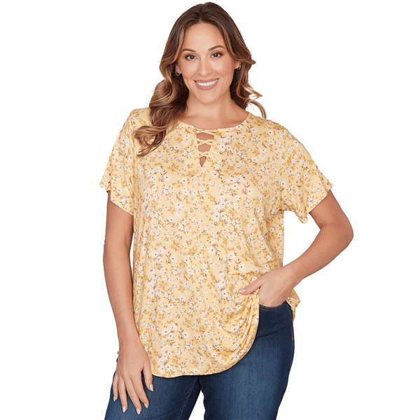 Plus Size Emaline Key Items Short Sleeve Ditsy Floral Blouse - image 