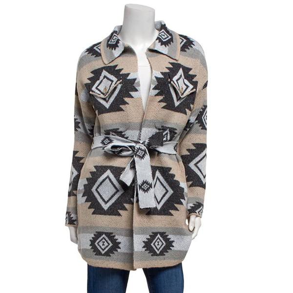 Womens By Design Long Sleeve Diamond Two Pocket Belted Cardigan