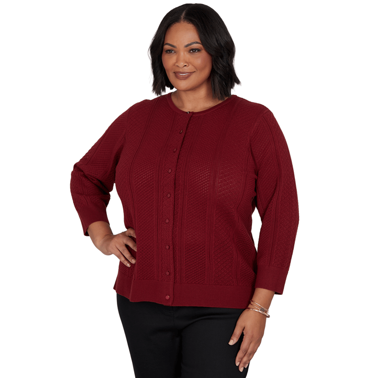 Plus Size Emaline Country Code 3/4 Sleeve Pointelle Cardigan