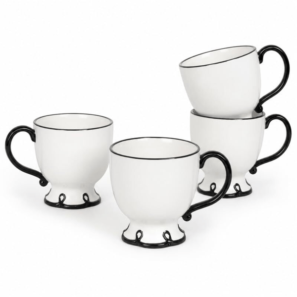 Sango Splash of Cheers Black & White Coffee Mugs - Set of 4 - image 