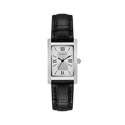 Womens Caravelle Rectangular Leather Strap Watch - 43L202