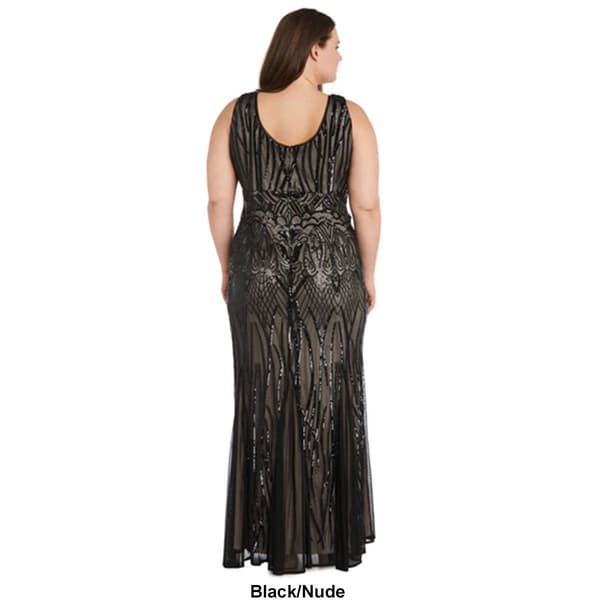 Plus Size R&amp;M Richards Sleeveless Bead Trim Godet Hem Gown