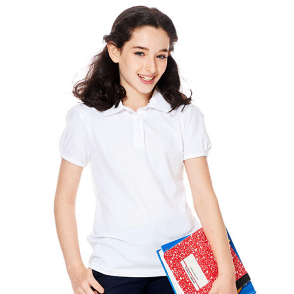 Girls &#40;7-14&#41; School Uniform Puff Sleeve Button Polo - image 