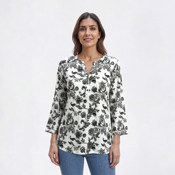 Womens Hasting & Smith 3/4 Sleeve Floral Henley Tee