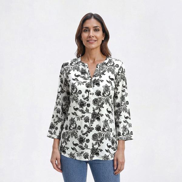 Womens Hasting & Smith 3/4 Sleeve Floral Henley Tee - image 