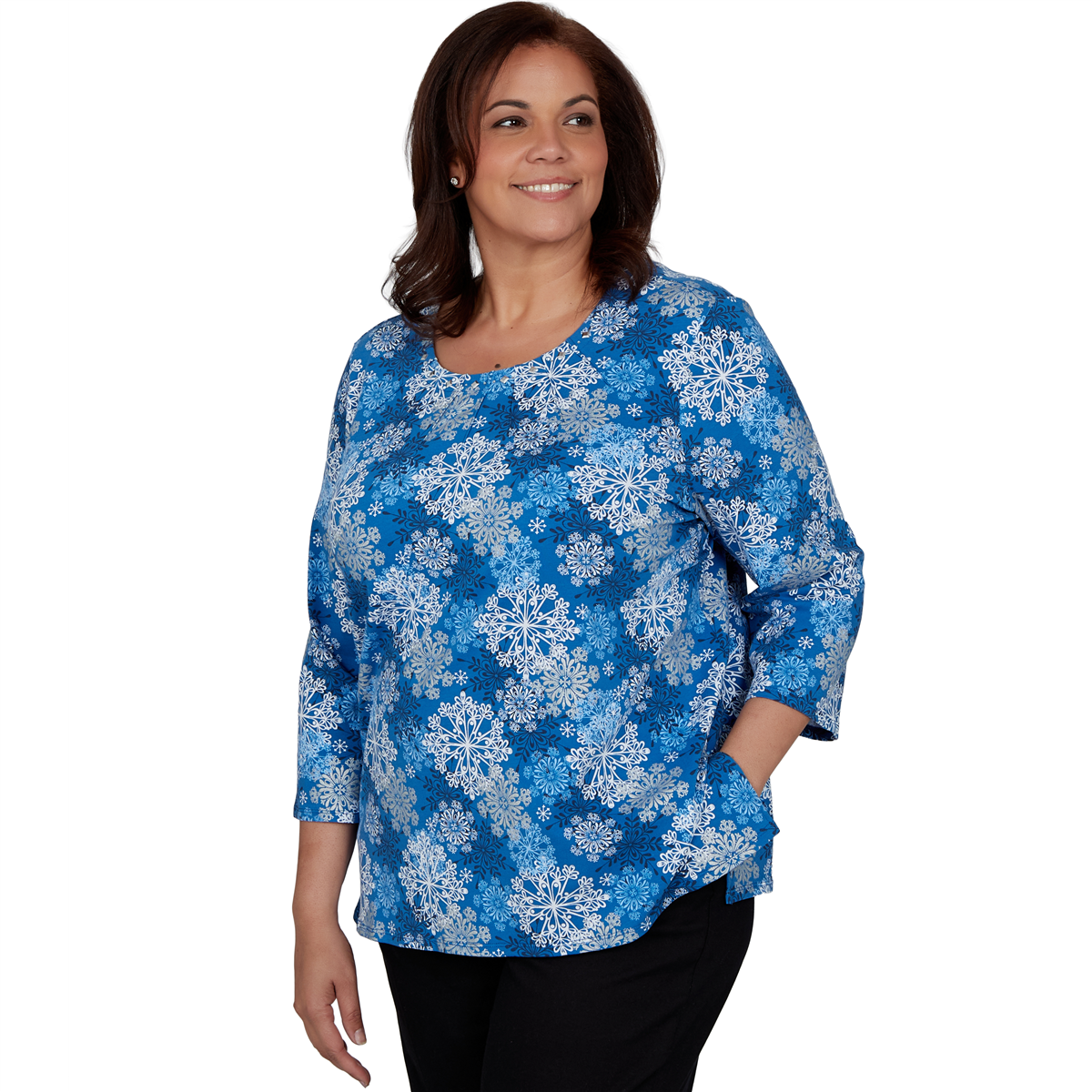 Plus Size Alfred Dunner Classics 3/4 Sleeve Snowflake Blouse