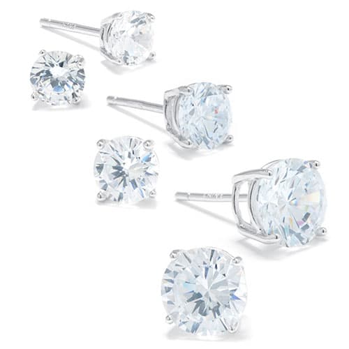 Sterling Silver 3pk. Cubic Zirconia Stud Earrings - image 