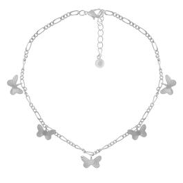 Barefootsies Silver Diamond Cut Butterfly Figaro Chain Anklet