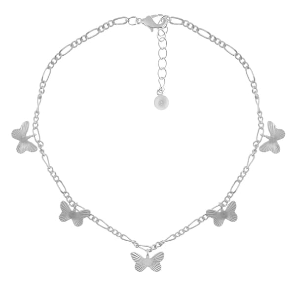 Barefootsies Silver Diamond Cut Butterfly Figaro Chain Anklet - image 