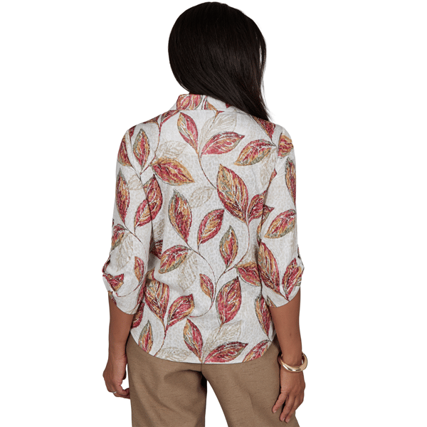 Womens Alfred Dunner Union Square Roll Tab Sleeve Leaf Blouse