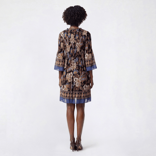 Womens Emma & Michele 3/4 Sleeve Smocked Paisley A-Line Dress