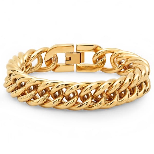 Steeltime 18kt. Gold Plated Stainless Steel Cuban Link Bracelet - image 