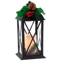 Decorative Lantern w/ Greens & Velvet Bow