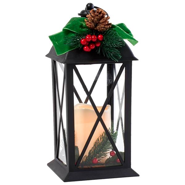 Decorative Lantern w/ Greens & Velvet Bow - image 