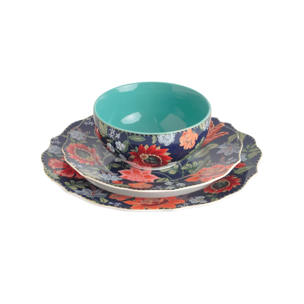 222 Fifth Chintz 12pc. Blue Porcelain Gold Trim Dinnerware Set