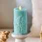 Soft Teal Embossed Coral Pillar Candle - image 1