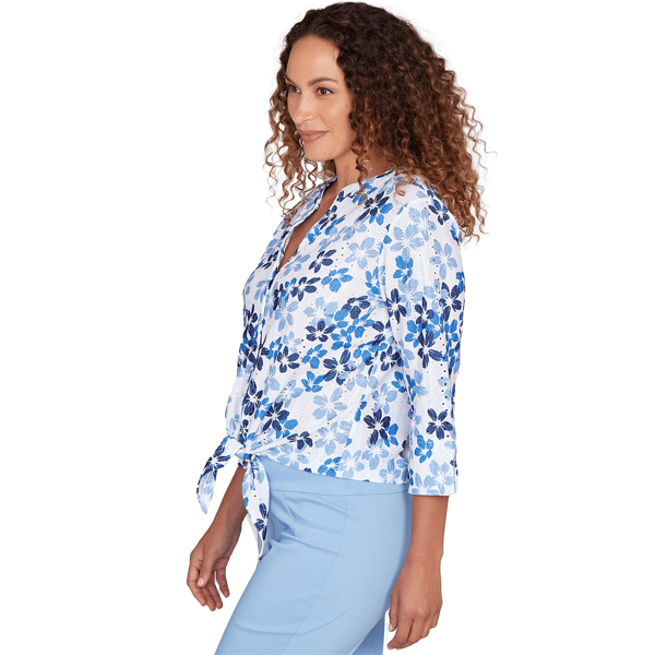 Petite Hearts of Palm Smooth Sailing 3/4 Sleeve Floral Blouse