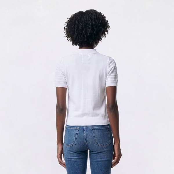 Womens Nautica Short Sleeve Pointelle Solid Polo Sweater