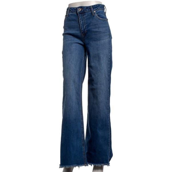 Juniors Celebrity Pink High Rise Fray Hem Wide Leg Jeans - image 