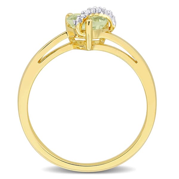 Gold Plated Sterling Silver Green Quartz & Diamond Heart Ring